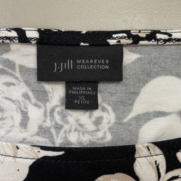 J Jill Wearever Tunic Top Petite XL Black Dark Floral Oversized Artsy Neutral - Picture 9 of 10